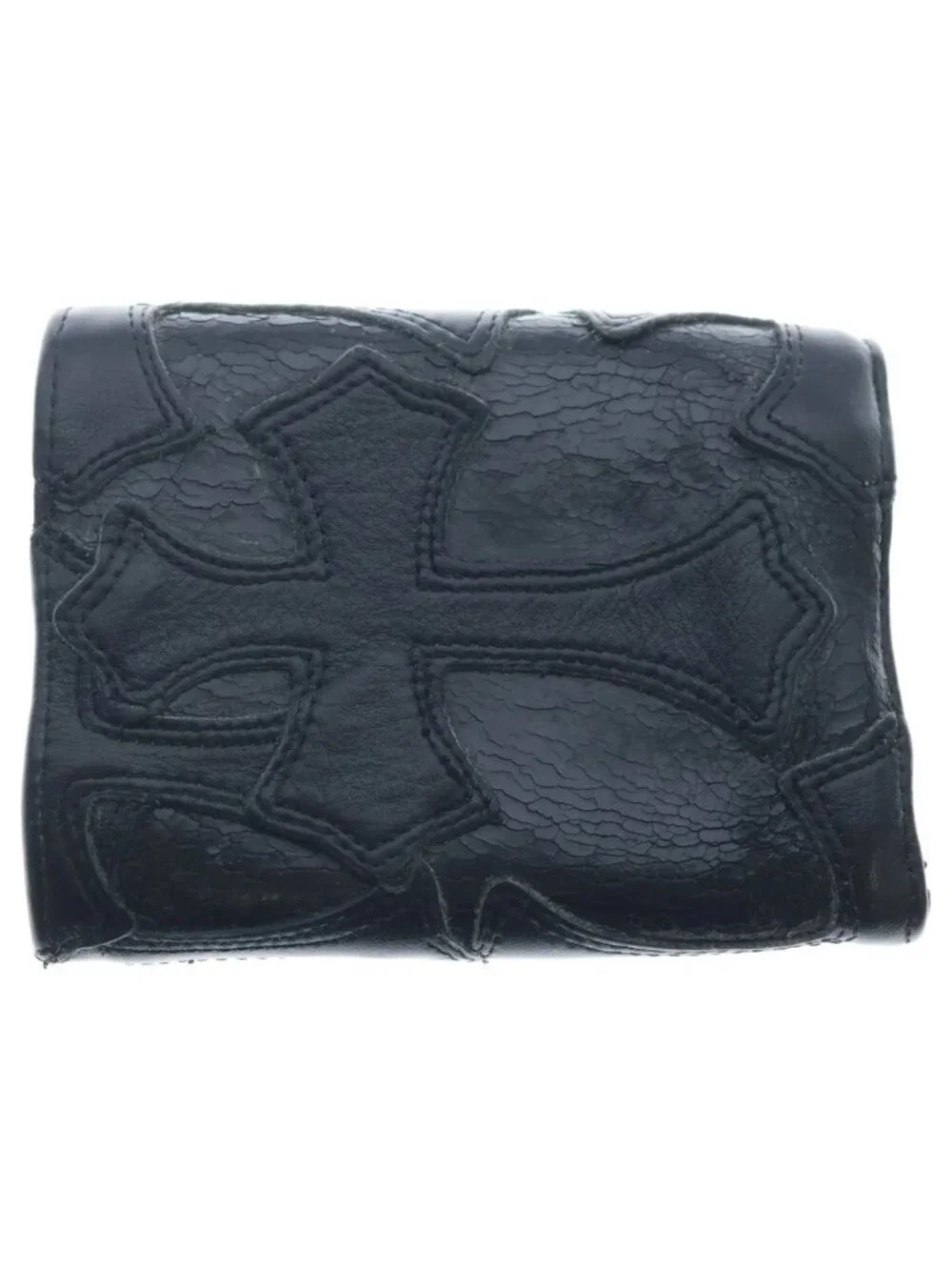 Chrome Heart Ball Button Cross Patch Leather Wallet Black